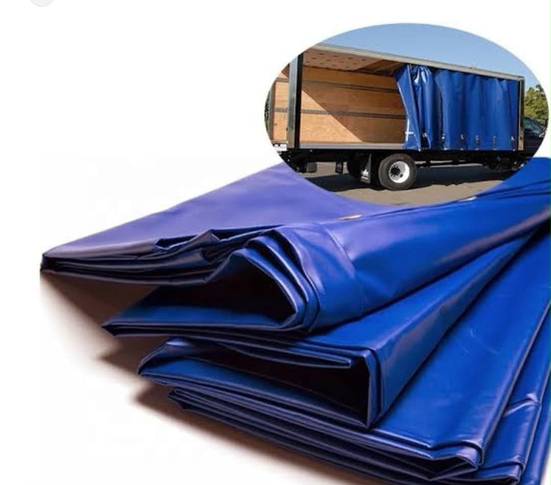 Heavy-duty blue PVC tarpaulin material folded